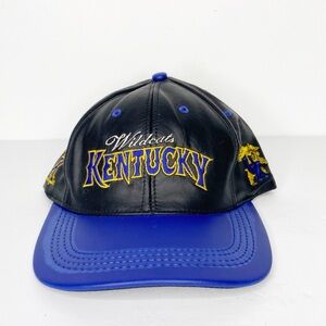 Vtg Kentucky Wildcats Genuine Leather Snapback Hat Cap Adjustable Made In USA